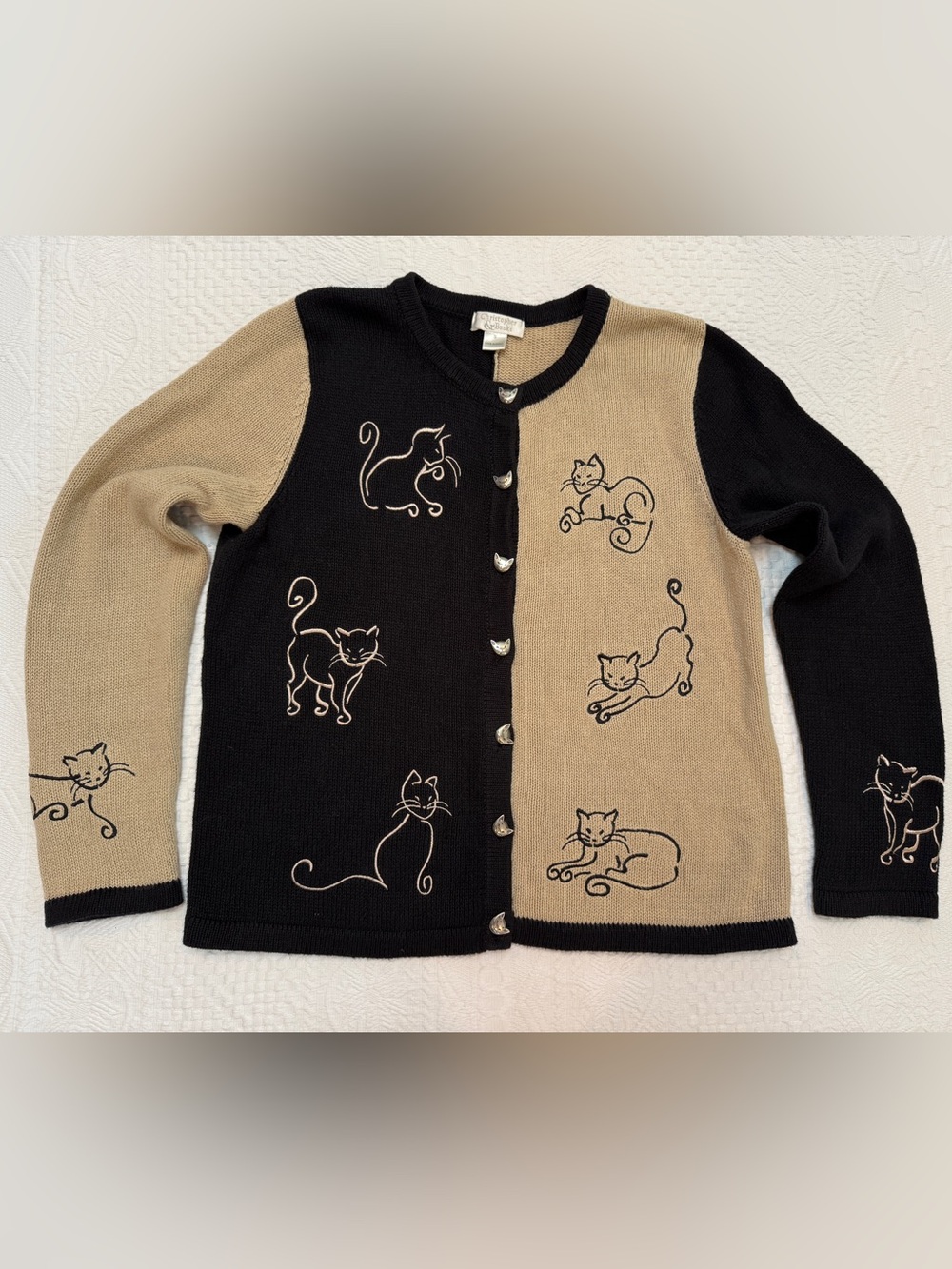 Christopher & Banks Cat Sweater Cardigan Ramie Cotton Embroidered Women’s Small